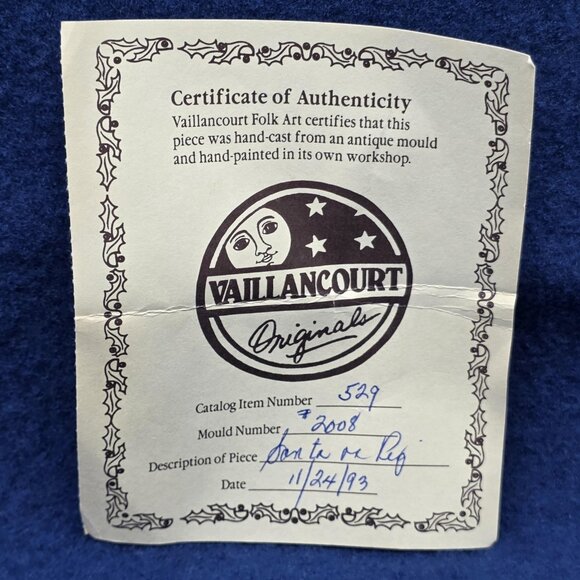 Vintage Vaillancourt Folk Art Santa on Pig Figurine Chalkware 1993 with COA 529 - Picture 8 of 8